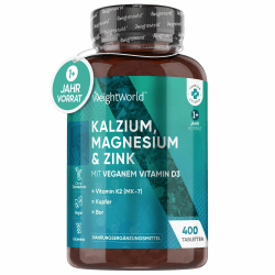 Calcium Magnesium Zink - 400 Tabletten 1+ Jahr - Magnesium, Vitamin D3, K2, Bor, Selen, Kupfer - 500mg Kalzium - Immunsystem, Elektrolyte & Muskelaufbau, Calciumspiegel im Blut (EFSA) - WeightWorld
