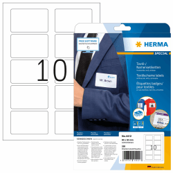 HERMA 4412 Namensetiketten ablösbar, 25 Blatt, 80 x 50 mm, 10 pro A4 Bogen, 250 Stück, selbstklebend, bedruckbar, rückstandsfrei abziehbare Acetatseide Namensaufkleber Etiketten, weiß