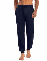 Marvmys Schlafanzughose Herren Lang mit Bündchen Einfarbige Pyjamahose für Männer Schlafhose Haushose Freizeithose mit Knopfleiste L Navy blau