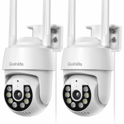 Codnida Überwachungskamera Aussen Set, 2K IP Kamera Überwachung Außen WLAN mit Automatische Verfolgung,PTZ,Nachtsicht in Farbe,Sirenenalarm,SD-Karte/Cloud-Speicher,Funktioniert mit Alexa