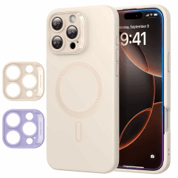 ESR für iPhone 16 Pro Max Hülle mit MagSafe, unterstützt magnetisches Laden, Glatte dünne Silikonhülle, stoßfest, vollständiger Display Kameraschutz, weiches Mikrofaserfutter, Beige