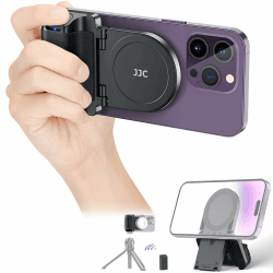 JJC Magsafe Magnetischer Handy Griff mit Bluetooth Fernbedienung für iPhone 15 14 13 & Android Smartphone, Handy Ständer Tisch & Handy Stativ Adapter – Schwarz