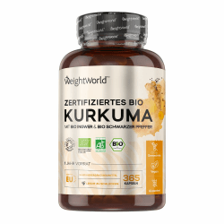 Bio Kurkuma Kapseln - 365 Turmeric Capsules - 1 Jahr Vorrat - Curcuma Pulver mit Ingwer & Schwarzer Pfeffer - Vegan - Alternative zu Tabletten - Bio Zertifiziert - WeightWorld
