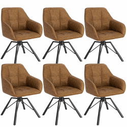 WOLTU Esszimmerstühle drehbar 6er-Set, Küchenstuhl, Polsterstuhl, Drehstuhl, bequemer Stuhl mit Armlehnen Rückenlehne, für Esszimmer Wohnzimmer, mit Kunstlederbezug, Hellbraun, BH366hbr-6