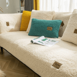 LINGKY Samt Sofabezug 1 2 3 4 Sitzer, L Form Sofaüberwurfe, Ecksofa Sofa überzug Pets Dog Couch überzug Anti-rutsch Sofaschutz, Ultra Weicher Sofaschoner (Beige,70x70cm/Quadrat) Beige 70x70cm/Quadrat
