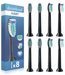 8er demirdental Harte Aufsätze passend für Philips Sonicare Ersatzbürsten, Hart, Intensive Reinigung, Schwarz, entspricht HX7038b