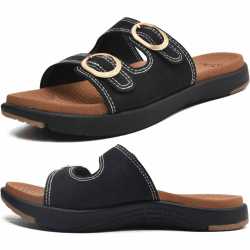 COFACE Sandalen Damen Orthopädische Comfortfüße Plantarfasziitis Arch Support Orthotic Slides Sandalen Sommer badelatschen Leicht Outdoorsandale Verstellbare Riemen Yoga fussbett,Größe 35-42 38 EU Schwarz Khaki