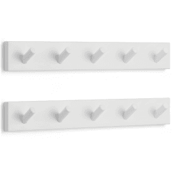 LARHN Garderobenhaken Weiß (2 Stück) - Garderobenleiste Weiß mit 5 Haken - 43 cm - Kleiderhaken Wand - Wandgarderobe für Flure, Garderoben, Schlafzimmer und Badezimmer