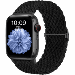 CeMiKa Geflochtenes Armband Kompatibel mit Apple Watch Armband 41mm 40mm 38mm 42mm für Damen Herren, Elastisches Solo Loop Nylon Armband für iWatch Series 10 9 8 7 6 5 4 3 2 1 SE Ultra 2, Schwarz