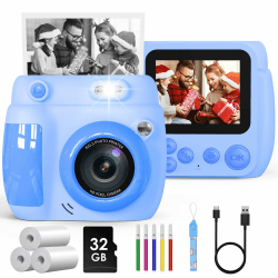 Gofunly Sofortbildkamera Kinder, 2,4 Zoll Bildschirm Kinderkamera Sofortbildkamera mit 32GB Karte & Druckpapier, 1080P HD Kamera Kinder Sofortdruck, Geschenk für 3-10 Jungen und Mädchen (Blau)