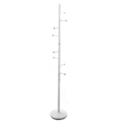 Versa Ruan Minimalistischer Garderobenständer für den Eingangsbereich, mit 9 Haken für Kleidung oder Taschen für die Halle, Maßnahmen (H x L x B) 173 x 28 x 28 cm, Metall, Farbe: Weiß