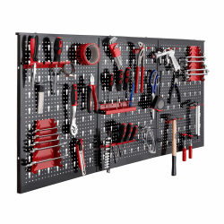 Arebos Werkzeugwand 3-teilige Lochwand Werkstatt | 17-teiliges Hakenset & Halterungen | 120 x 60 x 2 cm | Werkzeuglochwand aus Metall für Werkstatteinrichtung inkl. Montagematerial | Rot