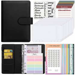 SKYDUE Budget Planner Deutsch,Spar Challenge Für Budget Planer,A6 Budget Für Beginner Mit Geld Organizer, Haushaltsbuch Mit Geldfächer, Bugetplaner Deutsch Startset (Schwarz)