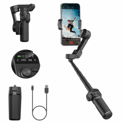 AOCHUAN Smart X2 Gimbal-Stabilisator, 3-Achsen-Smartphone-Gimbal mit integrierter 20-cm-Extension Rod, tragbarer Smart Selfie-Stick mit OLED-Bildschirm, 360°-Rotation-Tracking, Video, Vlog, Schwarz