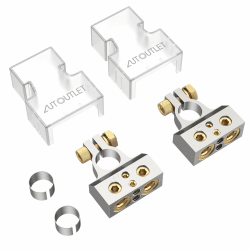 AUTOUTLET 2PCS Batterie Klemme Batterieklemme, 0/4/8/10 AWG Autobatterie Klemmen, Positiv und Negativ Battery Terminal Anschlussstecker, mit Unterlegscheiben und Abdeckung, Silber