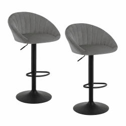 WOLTU Barhocker 2er Set, Barstühle höhenverstellbar drehbar, Küchenhocker mit Rückenlehne, Hocker Küche Bar, 150 kg, Samt Metall, Dunkelgrau, BH428dgr-2