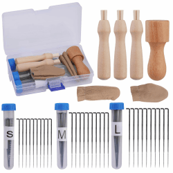 KAMAIKA Nadelfilz-Set, Nadelfilzzubehör mit Filznadeln in 3 Größen, Filznadelgriff aus Holz, Nadelfilz-Starter-Set, ideal für Anfänger oder Profis