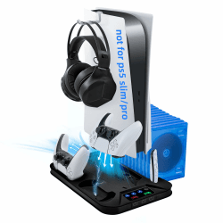 Mcbazel PS5 Kühlung ladestation PS 5 ständer vertikal Kühlständer Headset-Halterung LED-Anzeige Disc-Aufbewahrungsschlitzen PS 5 UHD/Digital Edition-Schwarz(Nicht PS5 Slim/Pro)