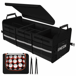 Einesin Extra Großer 88L Kofferraum Organizer und 22L Kühltasche, mit 7 Fächern, auto aufbewahrungsbox, Zusammenklappbarer Auto Organizer Kofferraum mit Fächern und Klappbarer Deckel.