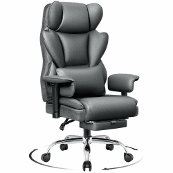 DoChair Chefsessel Breit, Ergonomisch Bürostuhl mit Fußstütze 165° verstellbare Rückenlehne Home Office Stuhl Kunstleder 150-200KG, Grau