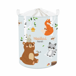 Clastyle 45L Birkenwald Tiere Füchse Bär Waschbär Kinder Wäschekorb Blau Reh Rund Kleidung Spielzeug Aufbewahrungskorb für Kinderzimmer, 36x45 cm