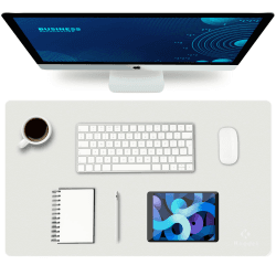 K KNODEL Tischunterlage, Schreibtischunterlage, 60 x 35cm PVC Tischunterlage, Laptop Tischunterlage, wasserdichte Schreibunterlage für Büro- oder Heimbereich, doppelseitig (Weiß/Beige)