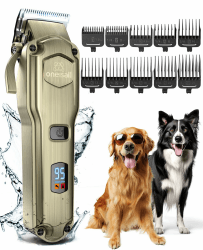 oneisall Leise Hundeschermaschine dichtes fell, IPX7 Wasserdichtes Schermaschine Hund Katze, Profi Hundetrimmer für Dickes, Langes und Lockiges Tierhaare (Gold)
