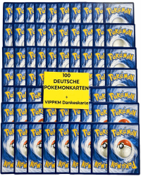 Pokemon Karten original Paket mit 100 verschiedenen Pokemon Karten deutsch - Pokemon Sammelkarten Set mit Holo Pokémon Karten Plus VIPPKM® Dankeskarte kompatibel mit Pokemon Karten Gold original