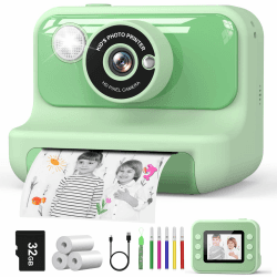 Hangrui Sofortbildkamera Kinder, 2,4 Zoll Bildschirm Kinderkamera Sofortbildkamera mit 32G Karte & Druckpapier, 1080P Kamera Kinder Sofortdruck mit Farbige Stifte, Geschenk für Kinder 3-12 Jahren
