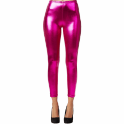 dressforfun 901008 Damen Metallic Leggings, glänzende Hose mit hoher Taille, Shiny Leggings im Wet Look für Party Tanz Disco Kostüm Fasching Karneval - Diverse Größen - XL Rosa
