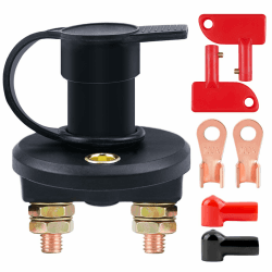 Trennschalter, Batterietrennschalter, Hauptschalter 12v 24V Wasserdichter Schnelles Ausschalten Stromunterbrecher Batterieschalter, mit 2 Schlüsseln und Kabelschuhen für Auto, Wohnmobil, Boot, Yacht