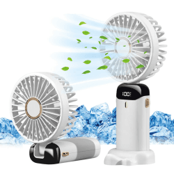 Jsdoin Handventilator, Tragbarer Mini Ventilator, Wiederaufladbar, Kleiner Taschenventilator Mit 5 Geschwindigkeitsstufen, Faltbarer USB-Ventilator für Büro, Outdoor (weiß)