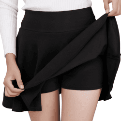 DJT Damen Mädchen Basic Solid Dehnbaren Informell Mini Skater Rock mit Shorts L Schwarz