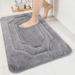 BEQHAUSE Badteppich rutschfeste, Weicher Badematte Waschbar Flauschig, Badezimmerteppich Wasserabsorbierend, Badvorleger für Dusche,Badewanne und Toilette, Grau, 50 x 80 cm