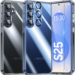 UniqueMe für Samsung Galaxy S25 Hülle - Handyhülle für Samsung Galaxy S25 Case, 5 in 1 Set Rundumschutz Schutzhülle Cover,1 Handyhülle & 2 Schutzfolie & 2 Kameraschutz - Transparent