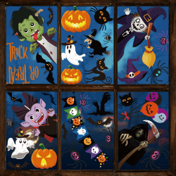 Moxled Halloween Deko Fensteraufkleber, Kürbis Spinnennetz Fledermaus Fensterbilder, 9 Blätte Halloween Fenster Tür Aufkleber, 55Pcs Geister Vampir Hexe Wandaufkleber für Kinderzimmer Halloween Party