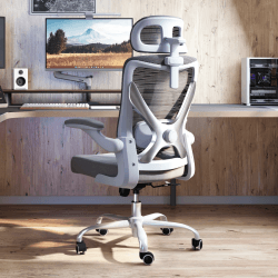 TRALT Ergonomischer Bürostuhl - X-förmiger bequemer Computer-Bürostuhl, Gaming-Stuhl, Bürostuhl mit Lendenwirbelstütze, Netz-Bürostuhl mit Kopfstütze (Grau-Silber)