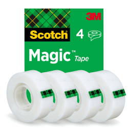 Scotch Magic Tape - 4 Rollen, 19 mm × 33 m - Unsichtbares Klebeband für allgemeine Zwecke zur Reparatur, Etikettierung und Versiegelung von Dokumenten