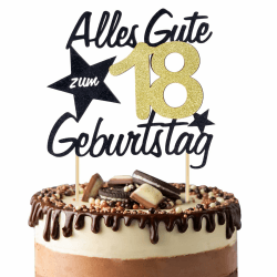 BETESSIN Torten Deko 18 Geburtstag Alles Gute zum Geburtstag 18 Jahre Happy 18th Birthday Cake Topper Kuchen Topper Kuchendeko 18 Geburstagstorte Deko Gold Schwarz Frauen Männer