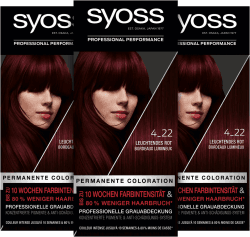 Syoss Color Coloration 4_22 Leuchtendes Rot Stufe 3 (3 x 115 ml), permanente Haarfarbe für bis zu 10 Wochen Farbintensität und 70% weniger Haarbruch* Leuchtendes Rotviolett 115 ml (3er Pack)