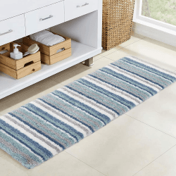 Carvapet rutschfest Badematte Badezimmerteppich Wasserabsorbierend Badvorleger für Badezimmer Weiche Plüsch Gestreifte Mikrofaser Badteppich Duschvorleger（Blau,43x122cm）