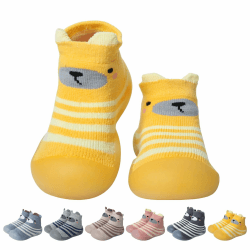 outfit spring Sockenschuhe Baby Krabbelschuhe Barfußschuhe Kinder rutschfeste Weicher Stricken Lauflernschuhe Mädchen Jungen Niedliche Cartoon Gummisohle Lauflerner Babyschuhe 6-36 Monate Bär Gelb 6-9 Monate
