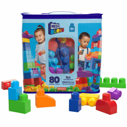 MEGA BLOKS Fisher-Price Bausteine für Kleinkinder, großer Bausteinebeutel mit 80 Teilen und Aufbewahrungsmöglichkeit, Blau, Geschenkideen für Kinder ab 1 Jahr, DCH63