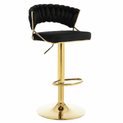 WOLTU Barhocker höhenverstellbar, Barstuhl 360° drehbar, Küchenhocker mit geflochtener Rückenlehne Fußstütze, Hocker Bar Küche, Samt Metall, Schwarz, BH427sz-1