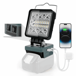 Akku Lampe Für Makita 18V, Arbeitsleuchte Schnurloser mit USB & Type-C Anschluss, 7-16.5W 140° Drehbarer LED Strahler 6 Modi Helligkeit, Baustellen Lampe(700-1500lm, 33m Leuchtweite, Ohne Akku)