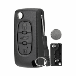 3-Tasten Schlüssel Gehäuse Ersatz für Peugeot 407/407 SW 607 Citroen C4 C5 Klapp schlüssel Gehäuse mit Schraubendreher und Schlüsselring mit CR1620 Batterie VA2 Klingen CE0536