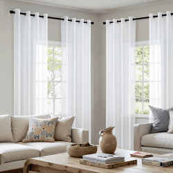 MIULEE Sheer Voile Vorhang mit Ösen Transparente Optik Gardine Ösenvorhang Ösenschal Transparent Durchsichtig für Schlafzimmer Wohnzimmer 140x300 cm (B x H) 4er Set Weiß H300 x B140 cm (4er Pack) Weiß