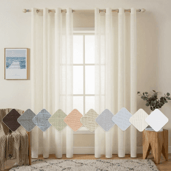 MIULEE 2er Set Voile Vorhang Sheer Leinenvorhang mit Ösen Transparente Leinen Optik Gardine Ösenschal Wohnzimmer Fensterschal Lichtdurchlässig Dekoschal Schlafzimmer 140x280cm (B x H) Elfenbeinweiß