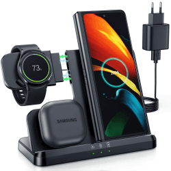 LK Induktive Ladestation für Samsung 3 in 1 Ladestation Kompatibel für Galaxy Watch 7/6/6 Classic/5/5 Pro/4/3/Active 2/1 Ladegerät für Samsung S25 Ultra S24 S23 S22 S21 Z Flip Z Fold 6 5 4 Galaxy Buds