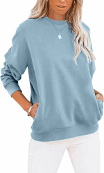 BUHIM Sweatshirt Damen Pullover Rundhals Langarmshirt Herbst Winter Farbblock Pulli Baumwolle Casual Langarm Oberteile Tops mit Taschen Blau M